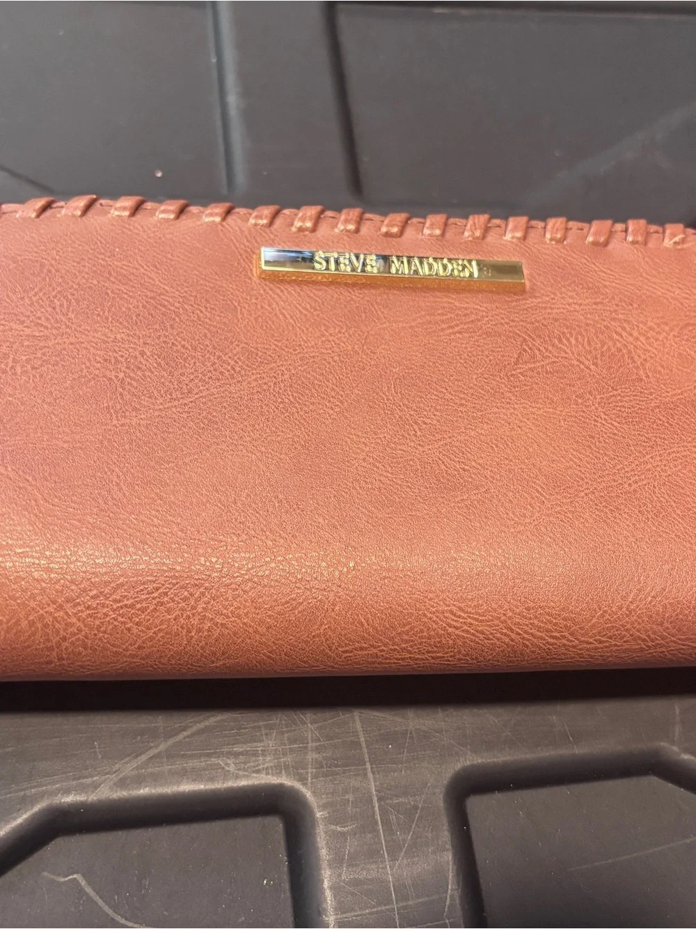 Steve Madden Tan Faux-Leather Clutch with Gold Plaque